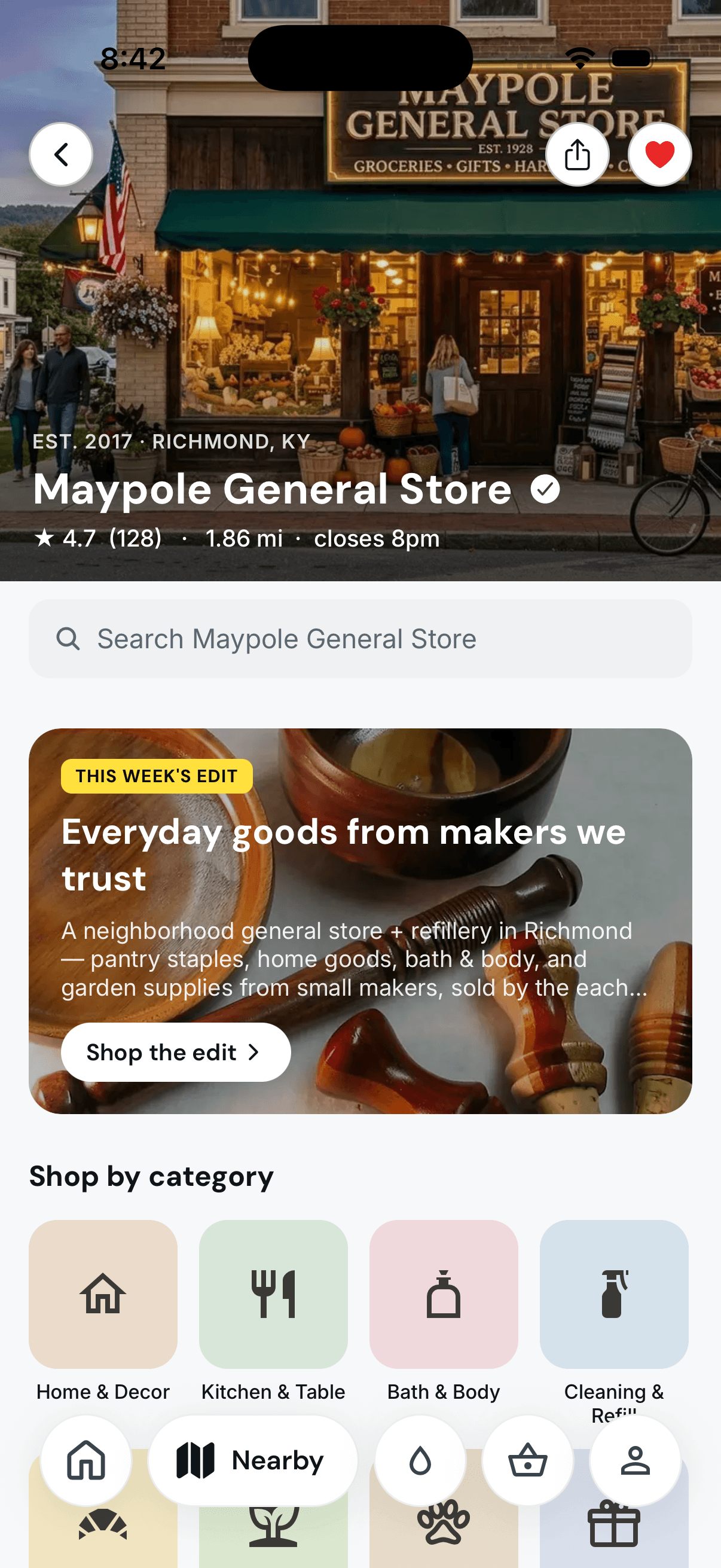 Maypole General Store storefront inside Tillr